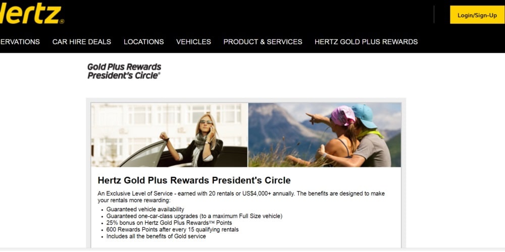Hertz Gold Plus Rewards President's Circle Status